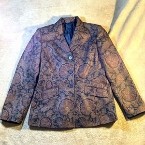 Classy Paisley Print Blazer Jacket Brown and Black - Women's Size S